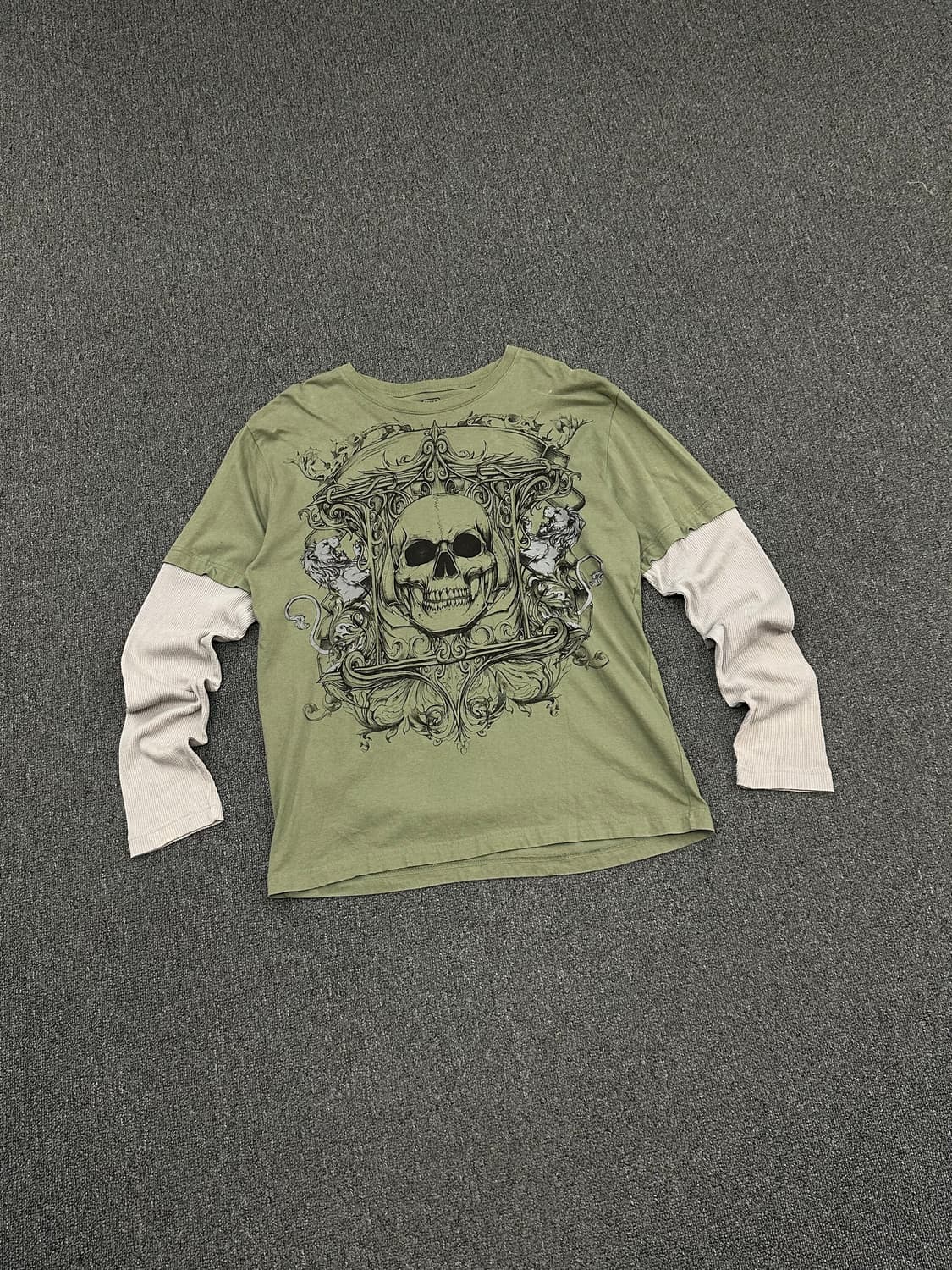 L)MMA Elite 빈티지 스컬프린팅 와플 레이어드 롱슬리브 상품이미지3