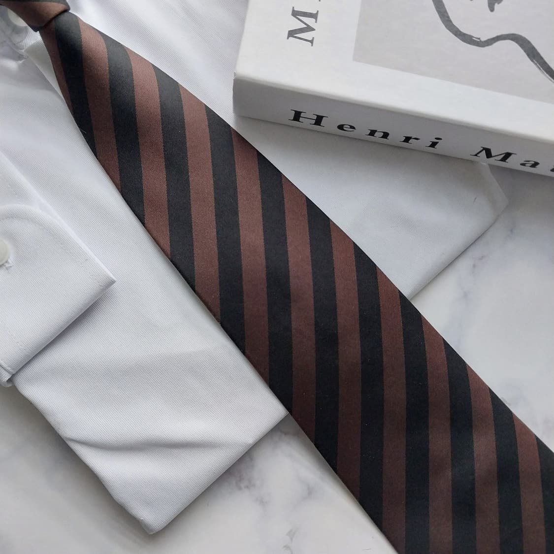 발렌티노 실크 브라운&블랙 스트라이프 넥타이 10cm A등급 K1483
 상품이미지8