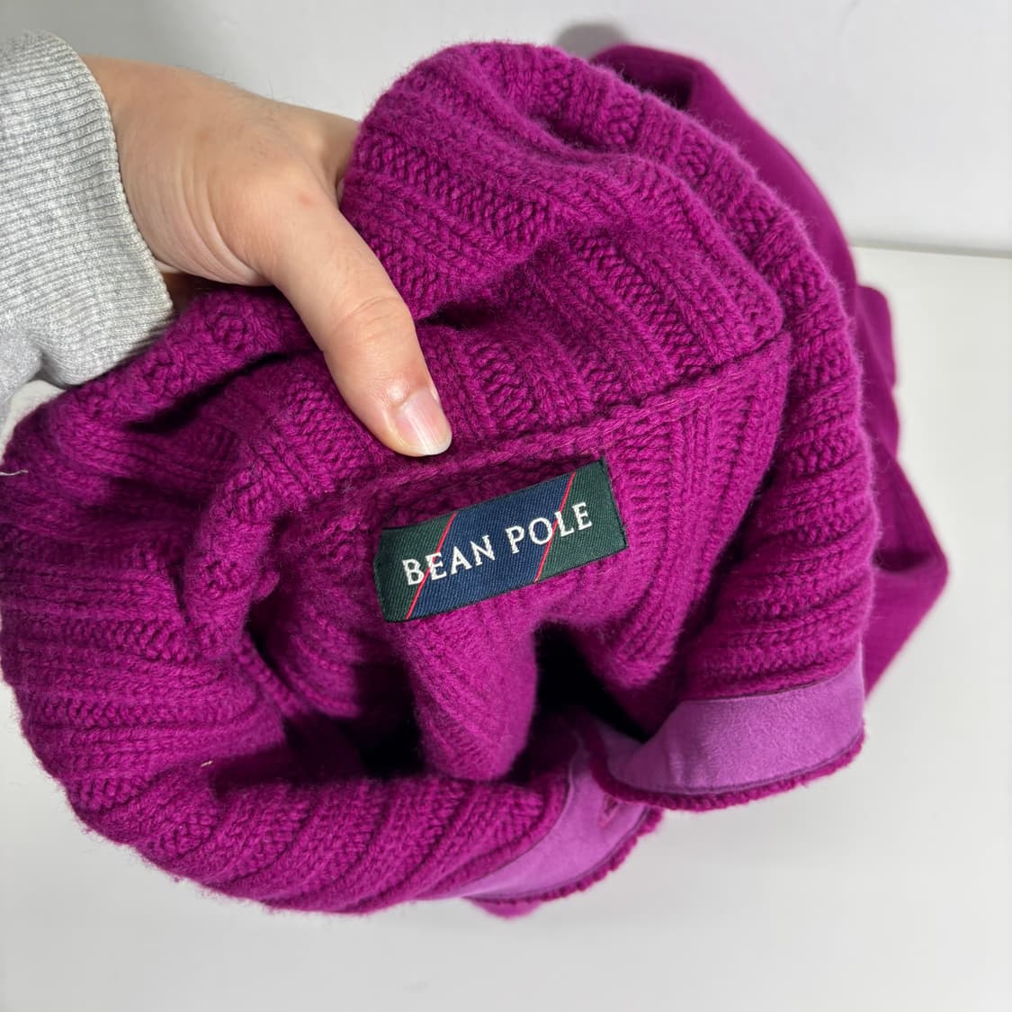 우먼M 빈폴 자주 기본로고 와이드카라넥 울 가디건 상품이미지4