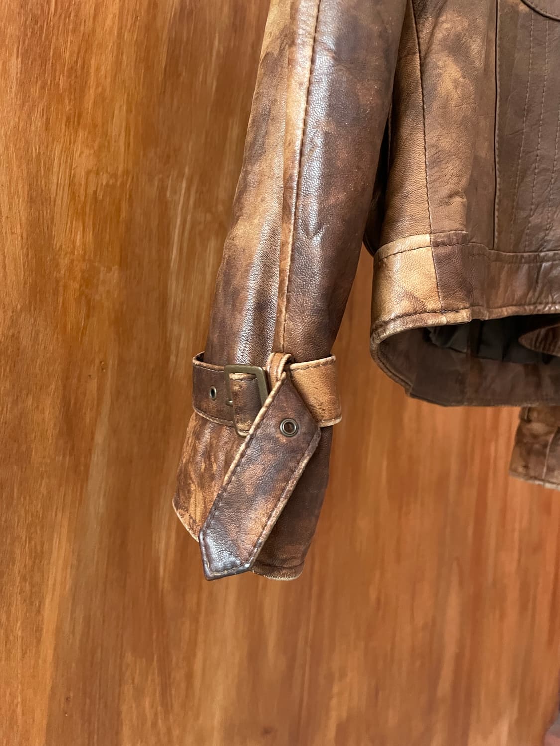Brown washing sheepskin leather jacket 상품이미지9