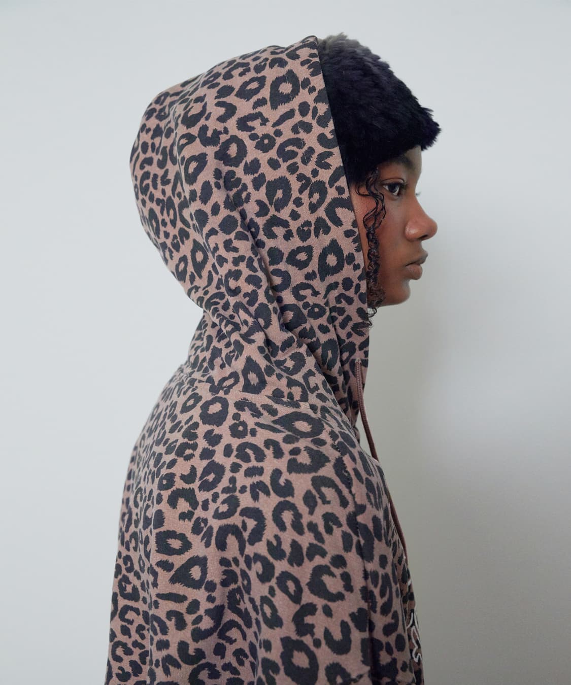 스웨이드 레오파드 후드 집업 상품이미지4