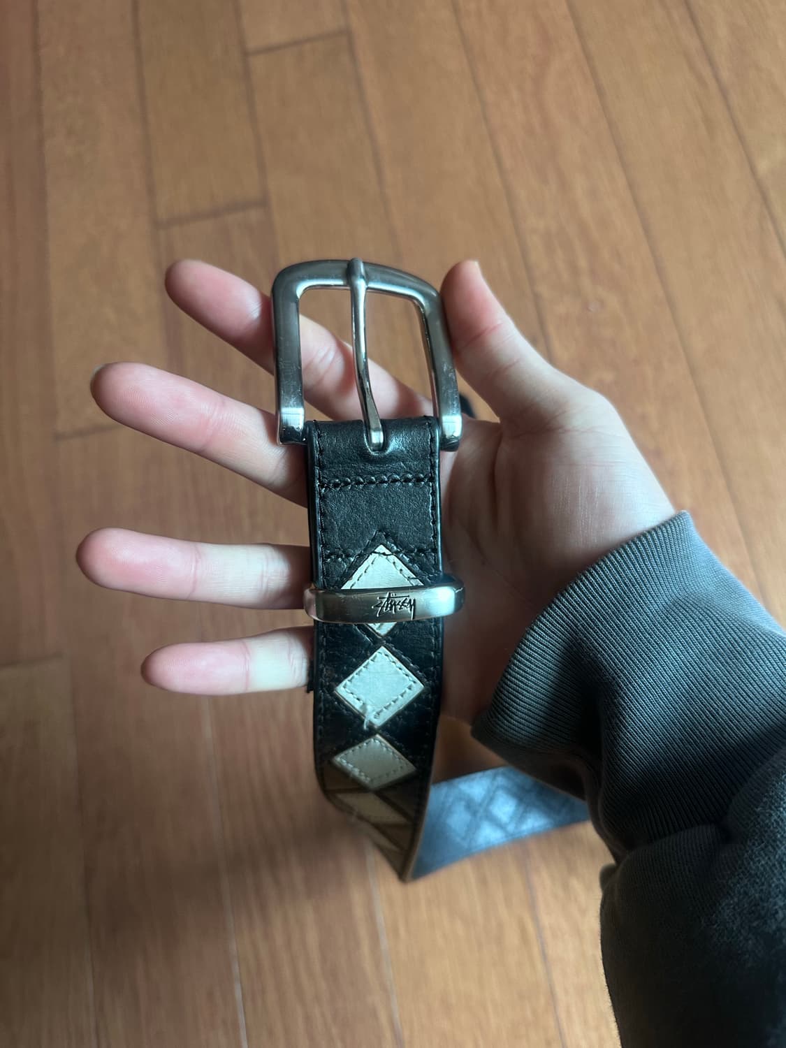 [L/XL] 스투시 아가일 스트치 레더 벨트 블랙 상품이미지6