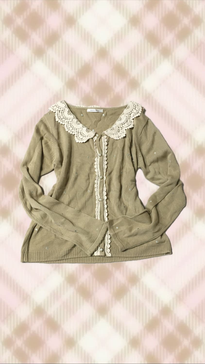 엑시즈팜 라떼 브라운 펀칭 레이스 가디건 히메 러블리 로걀 모리 상품이미지1