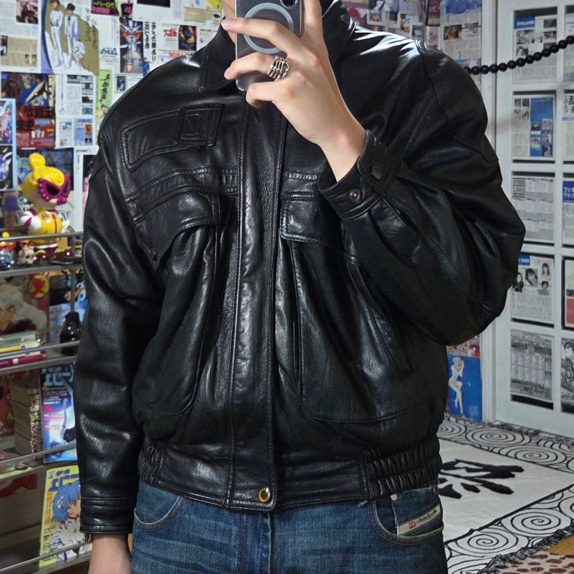 JPN 빈티지 양가죽 빅 포켓 누빔 봄버 자켓 상품이미지1