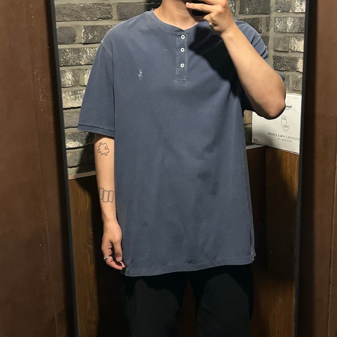 XXL) 폴로 랄프로렌 헨리넥 반팔 티셔츠 네이비 상품이미지9