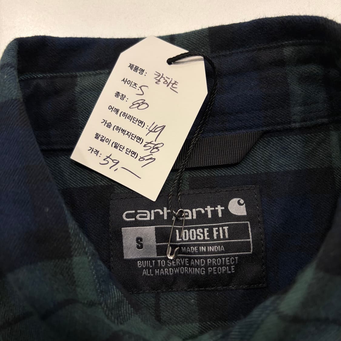 [S] 칼하트 루즈핏 그린/네이비 체크 셔츠 D546 상품이미지5