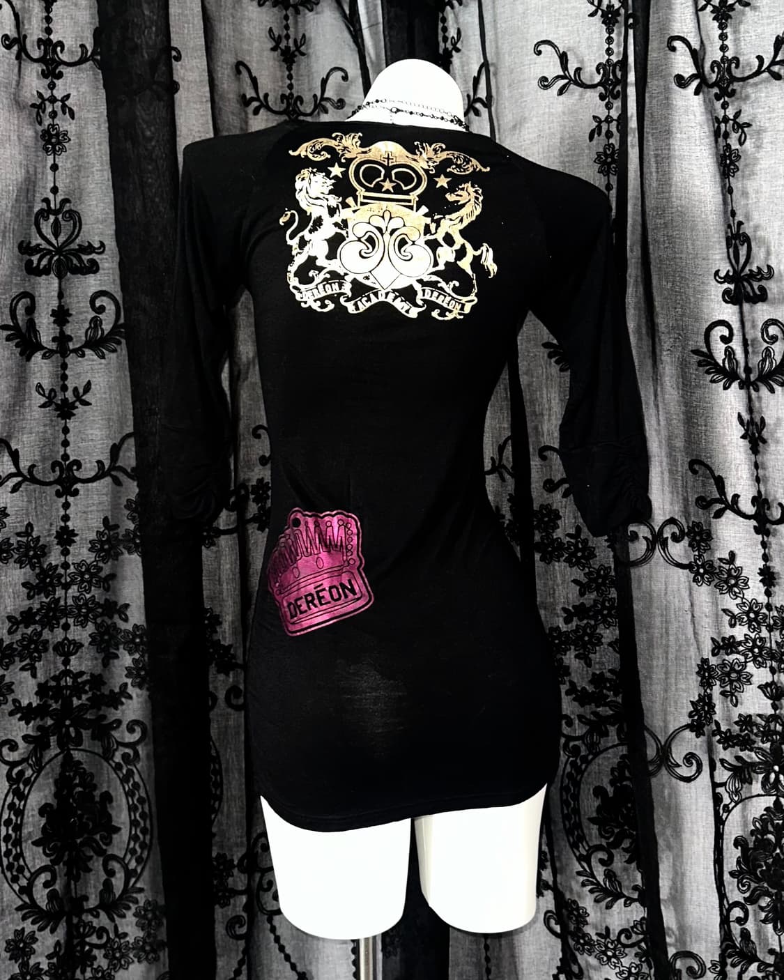 gold foil graphic slim fit dress 상품이미지3