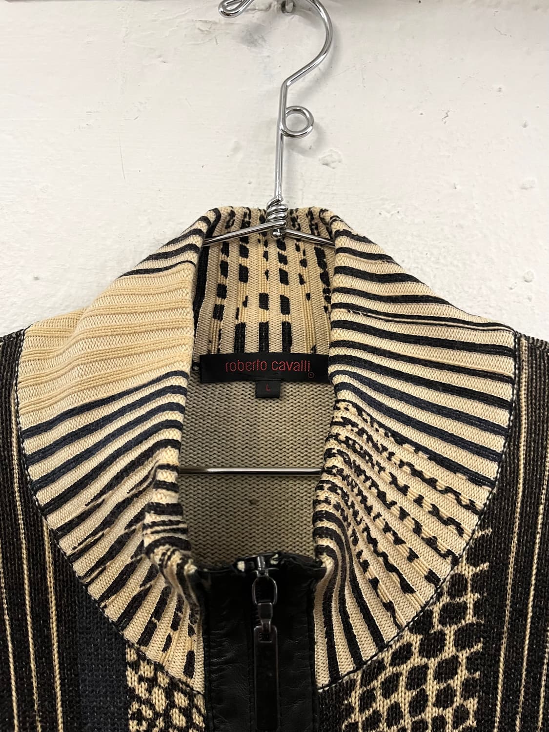 로베르토 까발리 2004 런웨이 레더 애니멀 니트 집업 상품이미지2