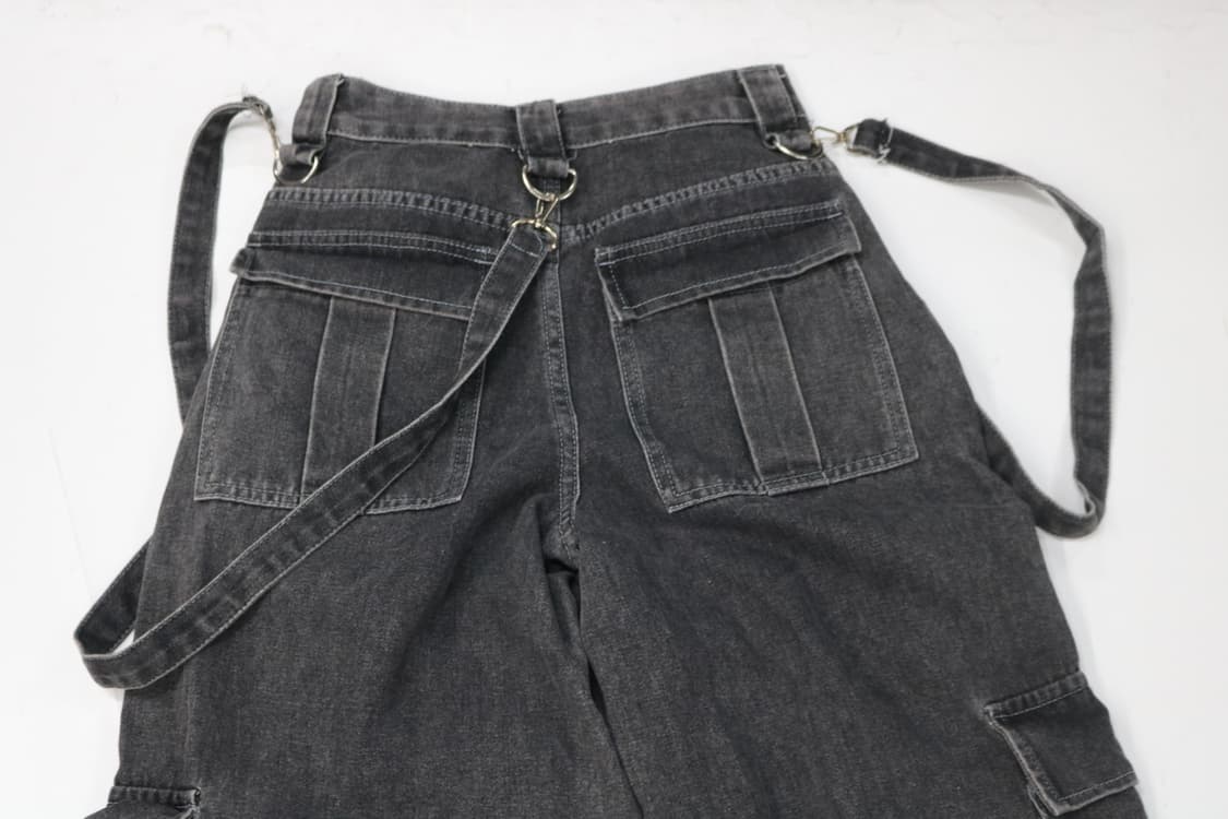 빈티지 블랙 워싱 멀티 스트랩 카고 와이드 데님 팬츠 상품이미지7
