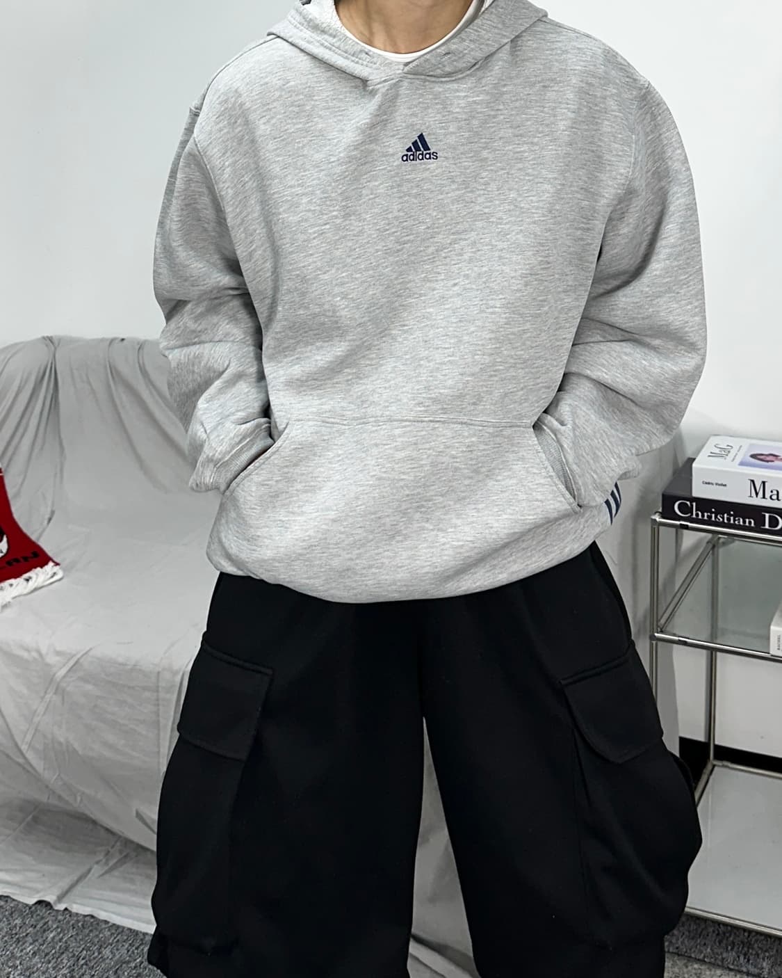 아디다스 트레포일 그레이 오버핏 후드티 L 상품이미지3