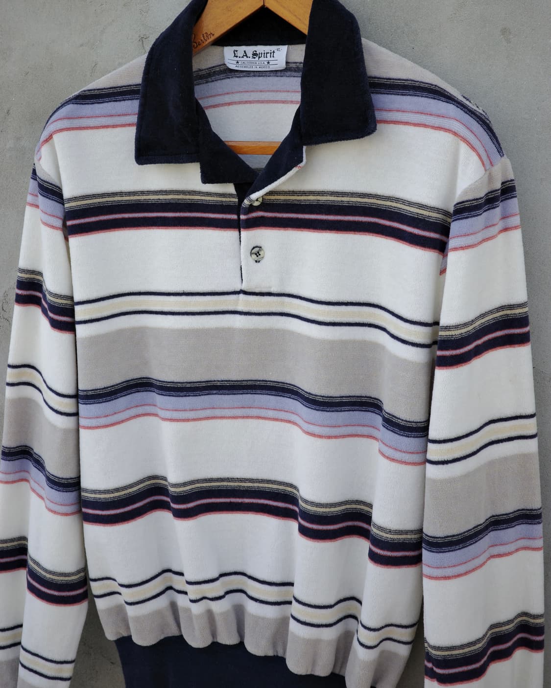 80‘s Velour 스트라이프 오픈카라 폴로셔츠 상품이미지2