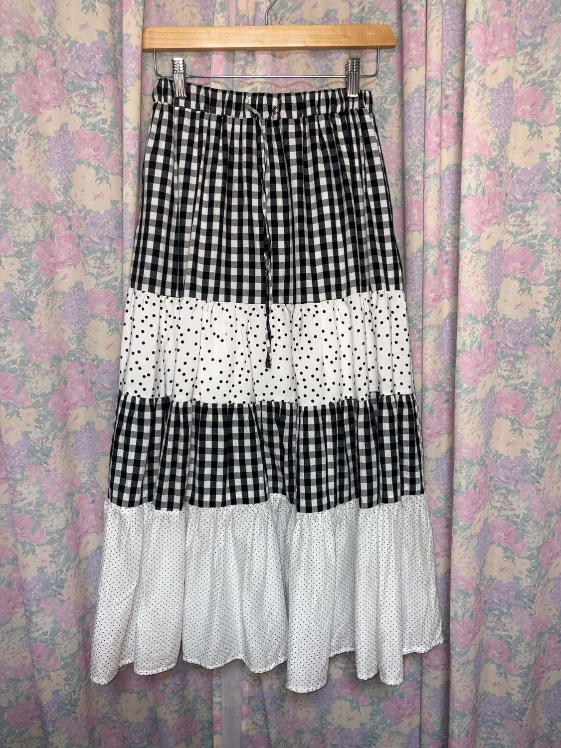 블랙 체크 도트 롱 스커트 상품이미지7