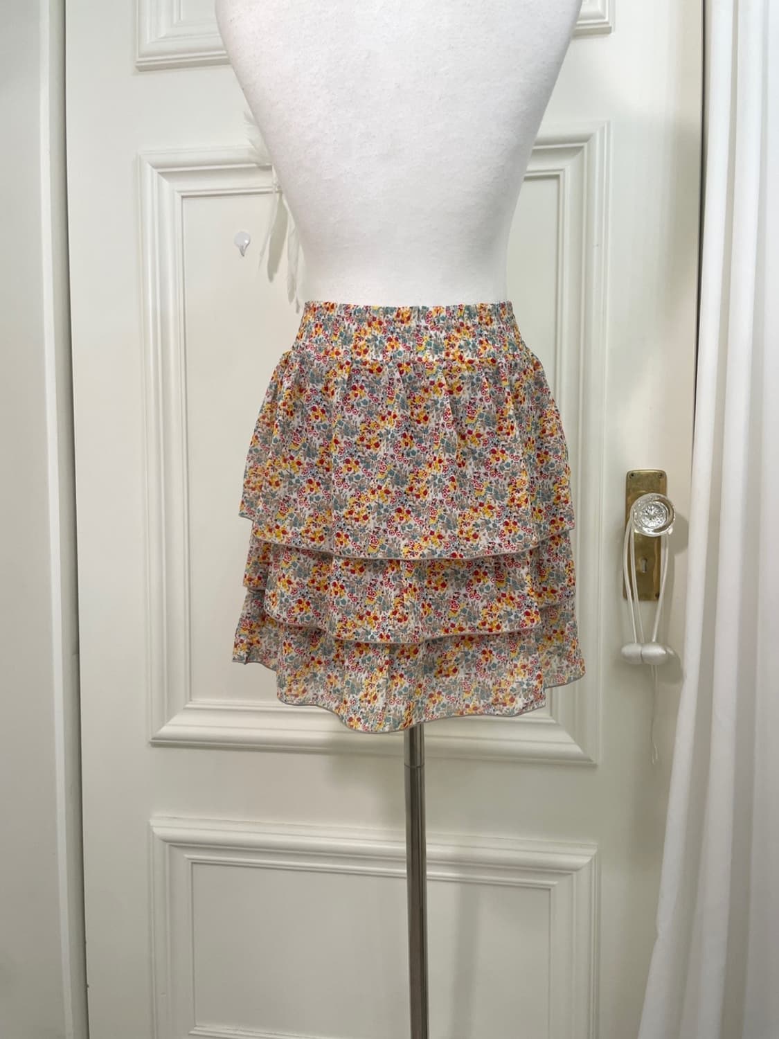 mint red flower ruffle banding mini skir 상품이미지5