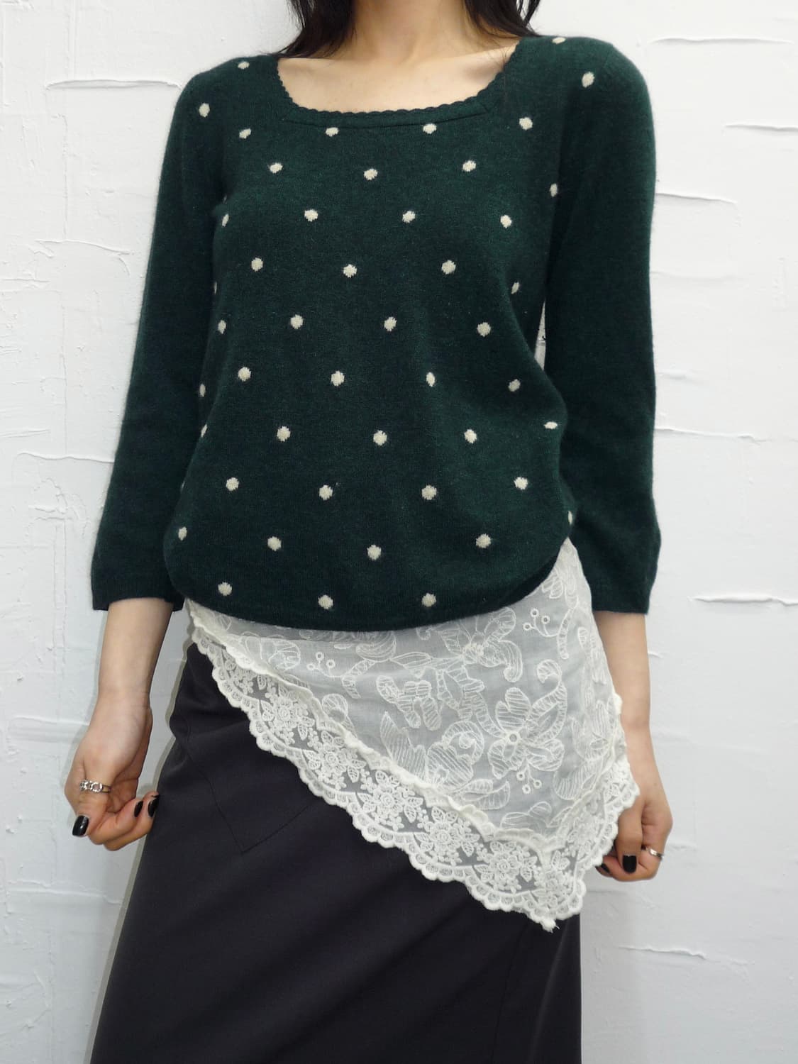 Little dot deep green knit 상품이미지2