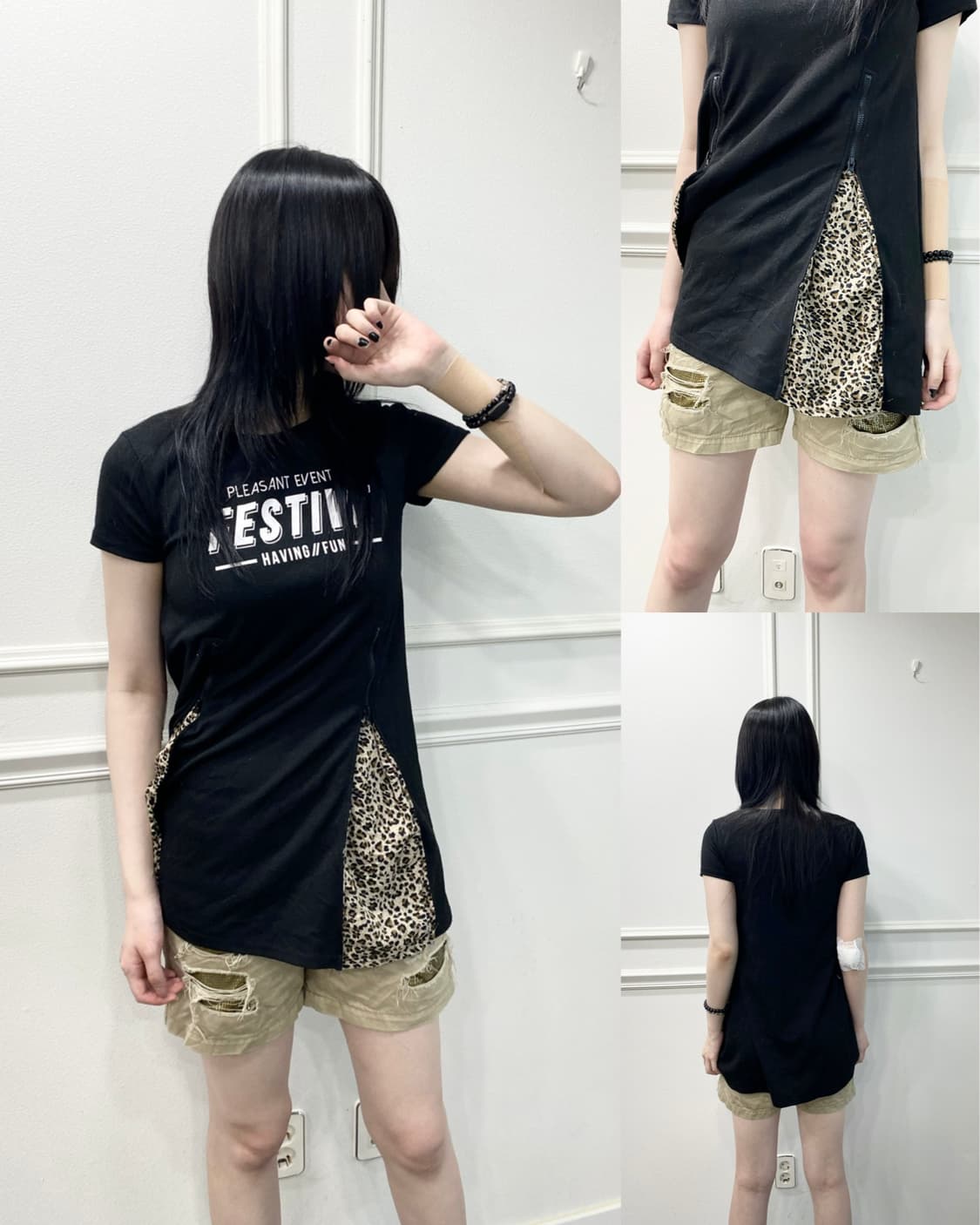 Y2K Zipper Detail leopard Tee 상품이미지1