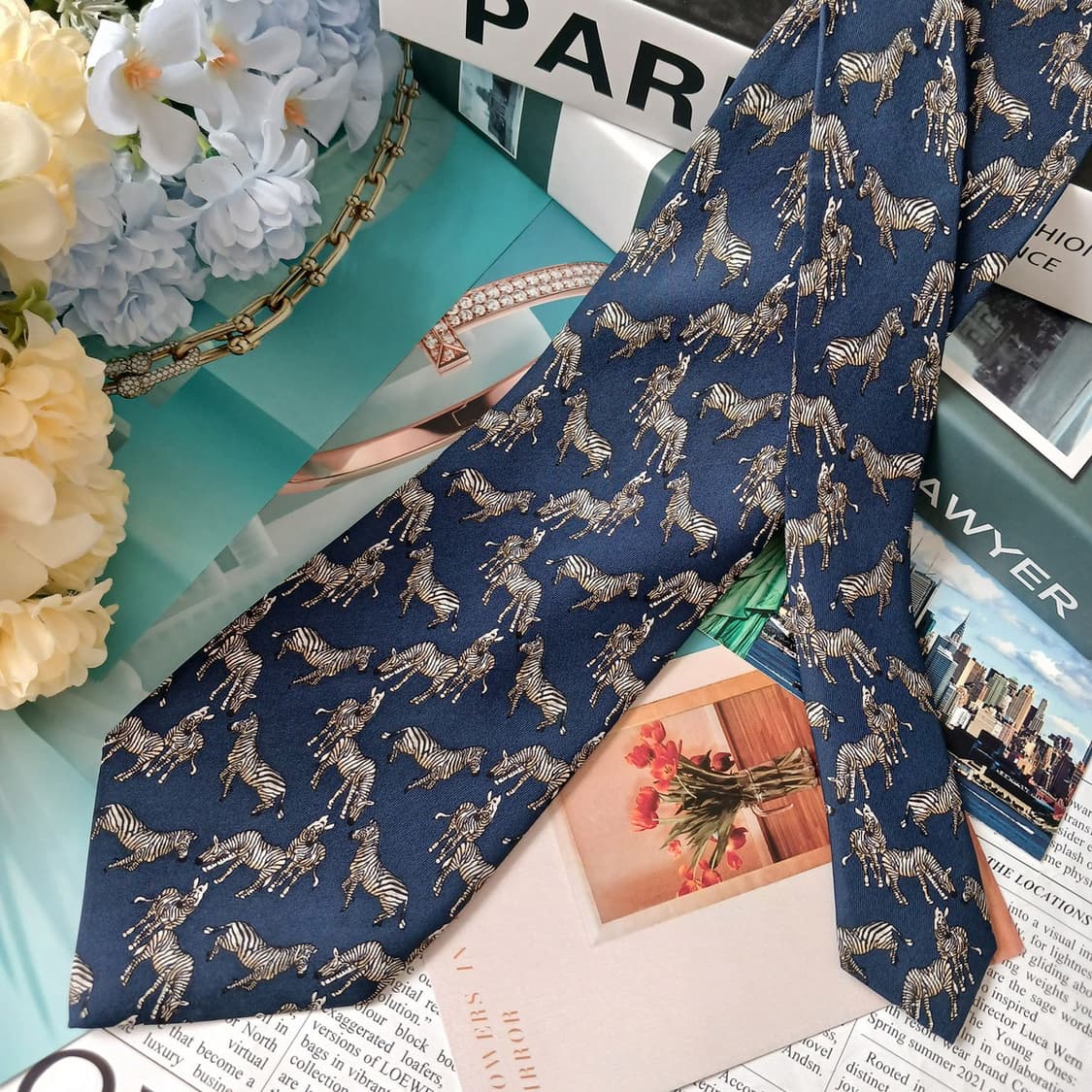 리첼 실크 네이비 얼룩말 모티브 넥타이 9.2cm A+등급 G17
 상품이미지4