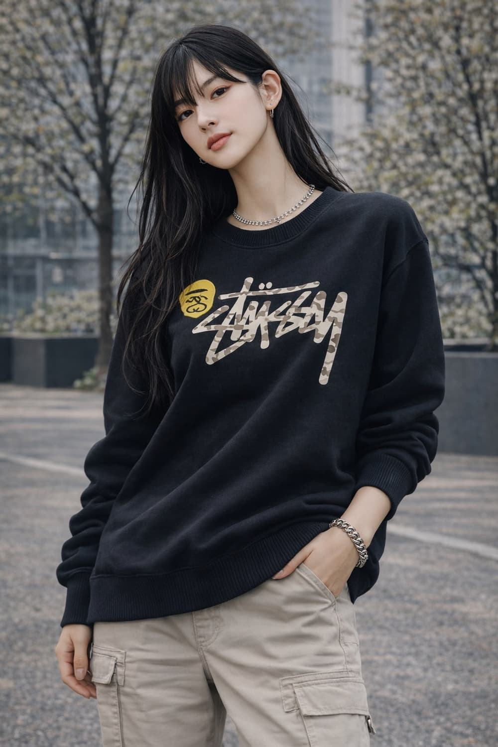 👕 스투시 × 베이프 샤크 크루넥 스웨트셔츠 (Black) 상품이미지1
