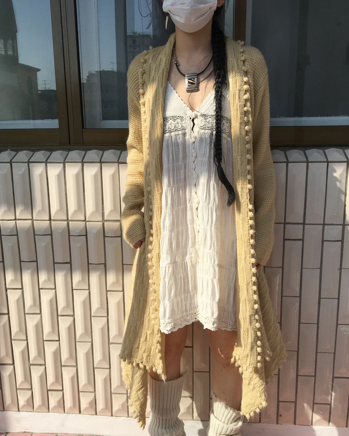 Pom pom unbalanced open knit caridgan 상품이미지1