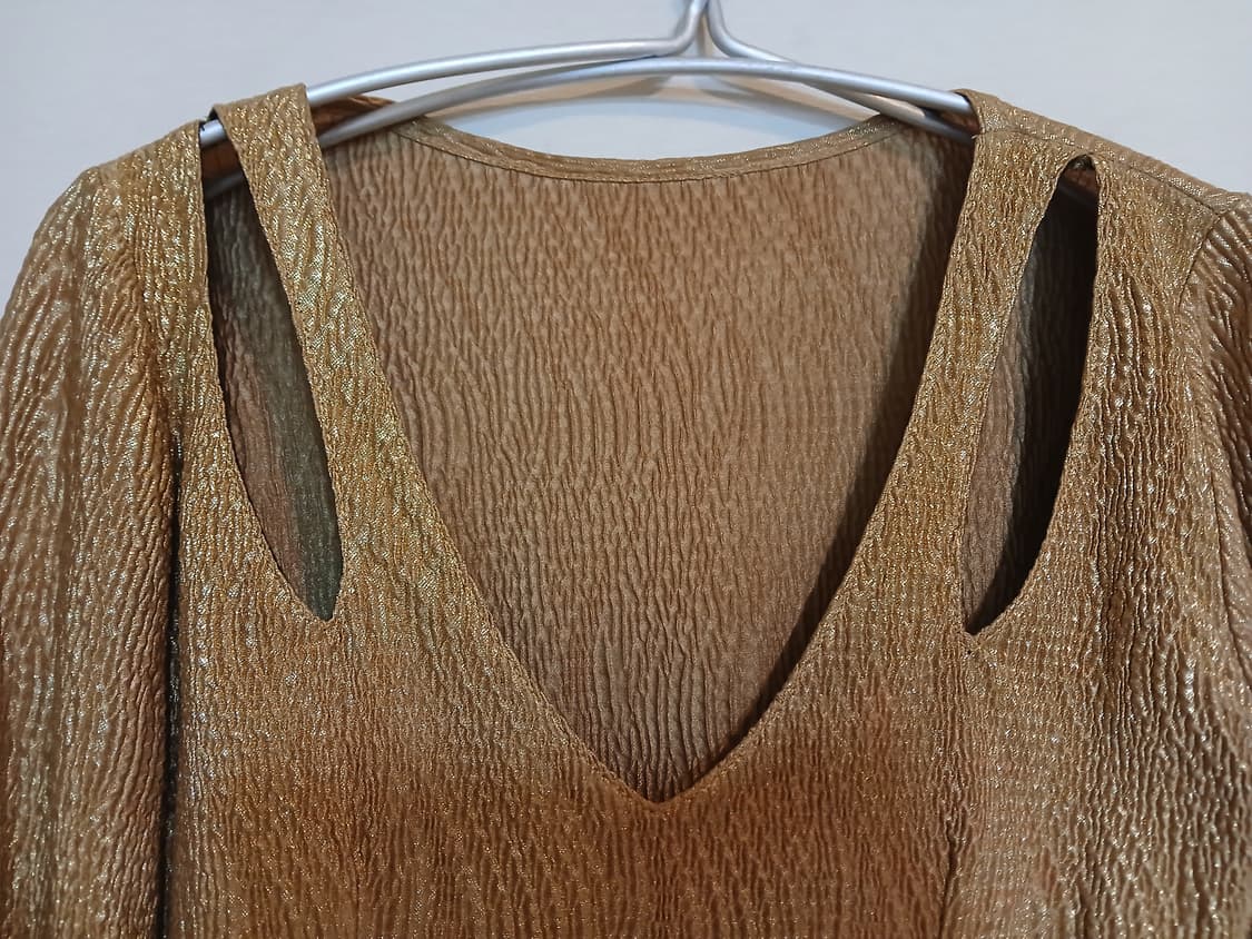 고급 골드 메탈릭 슬리브 셔링 원피스 섹시 드레스 홀복 파티 클럽 신축성 상품이미지2