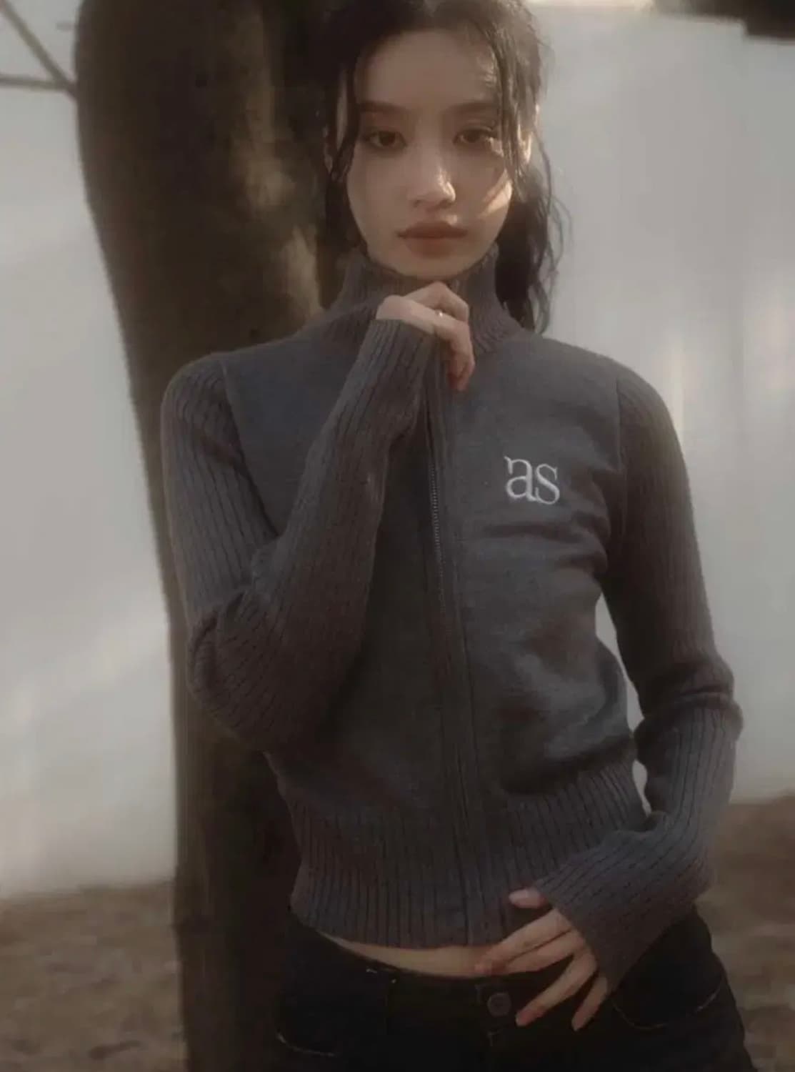 (택o,새상품)애즈온 마론 니트 집업 차콜 상품이미지1