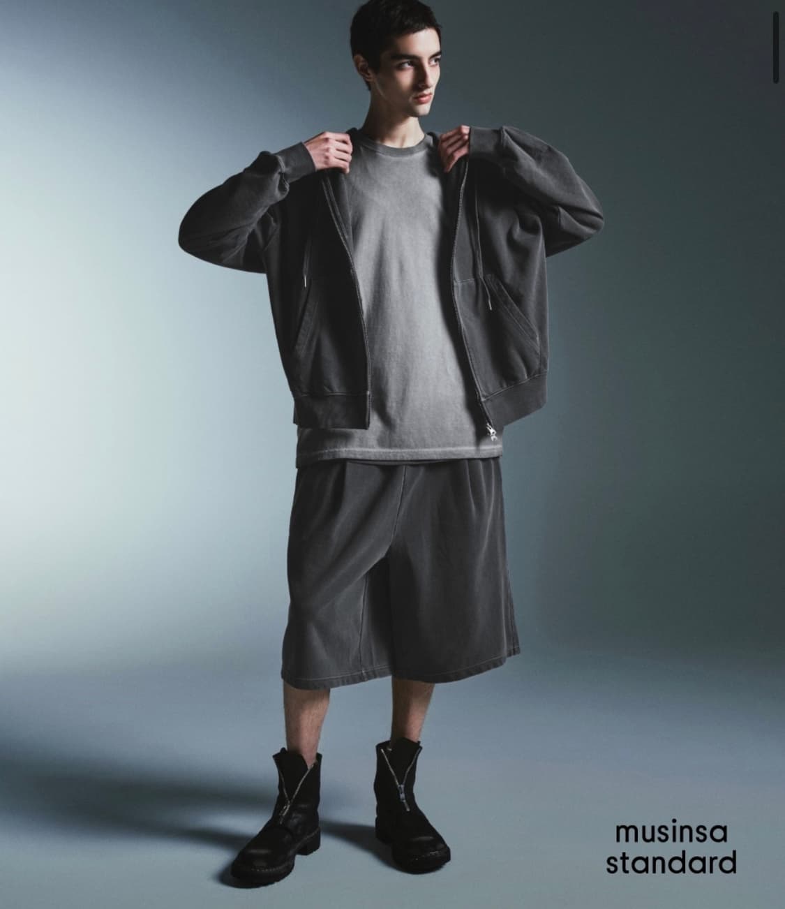 피그먼트 오버사이즈 후디드 스웨트 집업 [차콜 그레이] L 상품이미지2