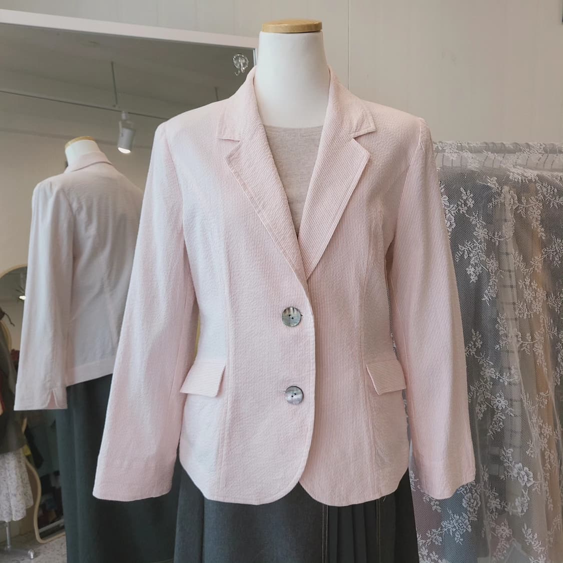 Sonia gilles 시어서커 핑크 면자켓 상품이미지8