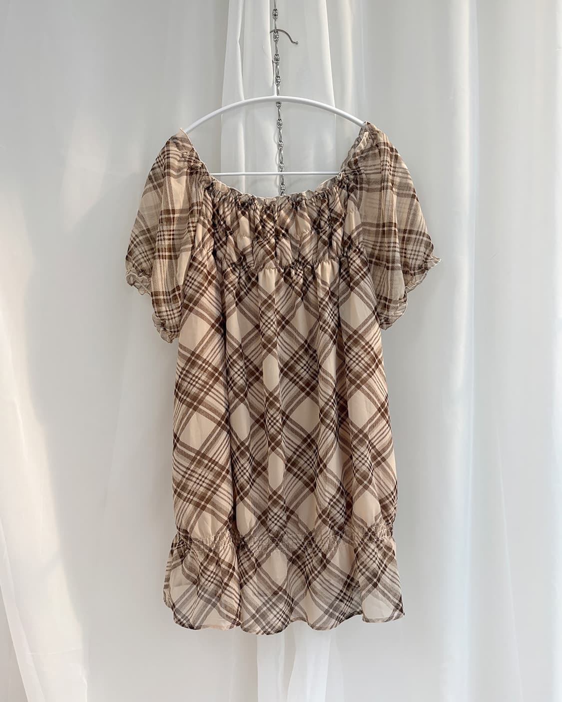 pozzetta 너드 바이러스 체크 롱 반팔 블라우스 상품이미지5