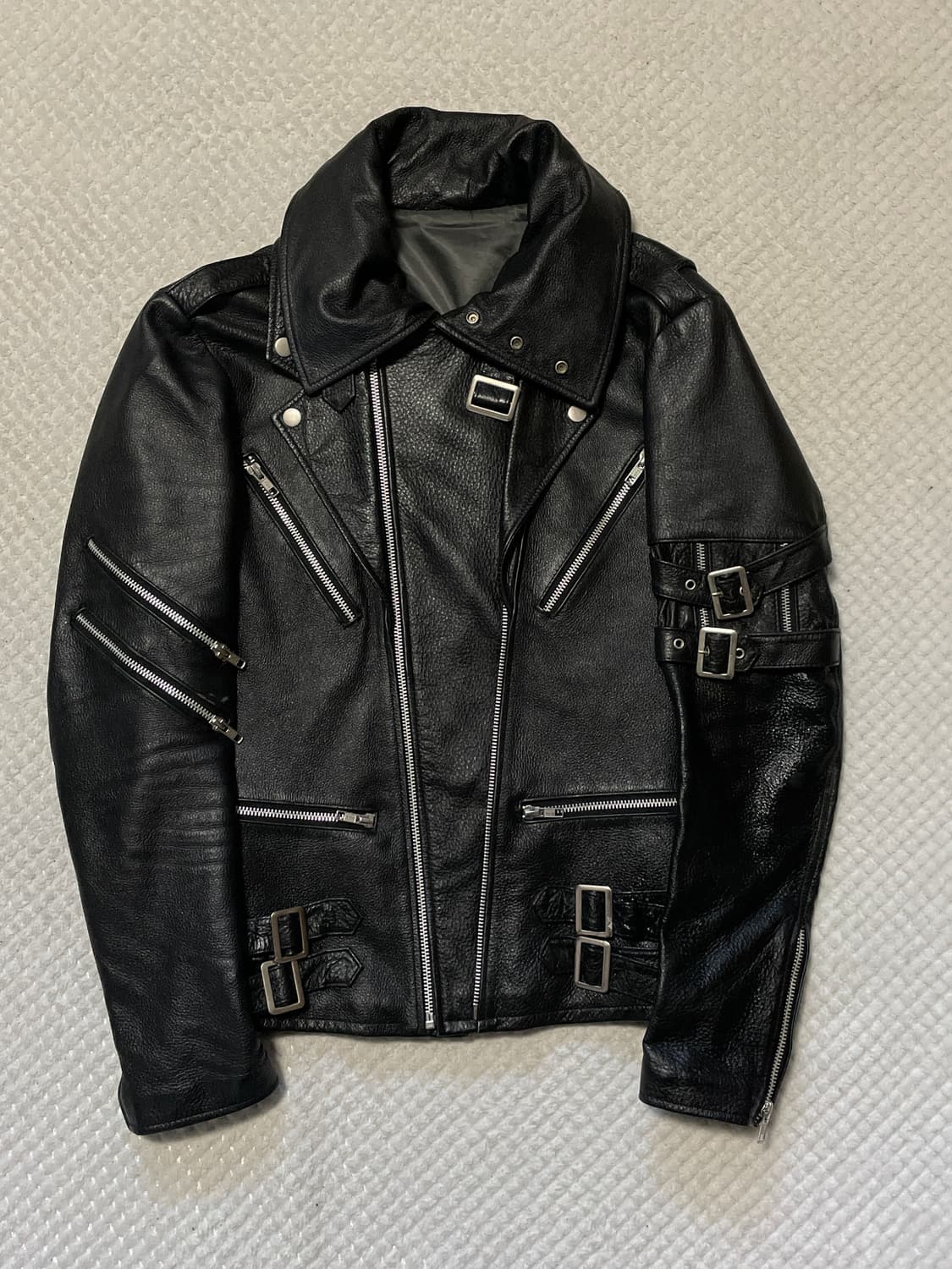 느와르 라르메스 카우하이드 소가죽 2중 카라 레이어드 본디지 레더 자켓 상품이미지1