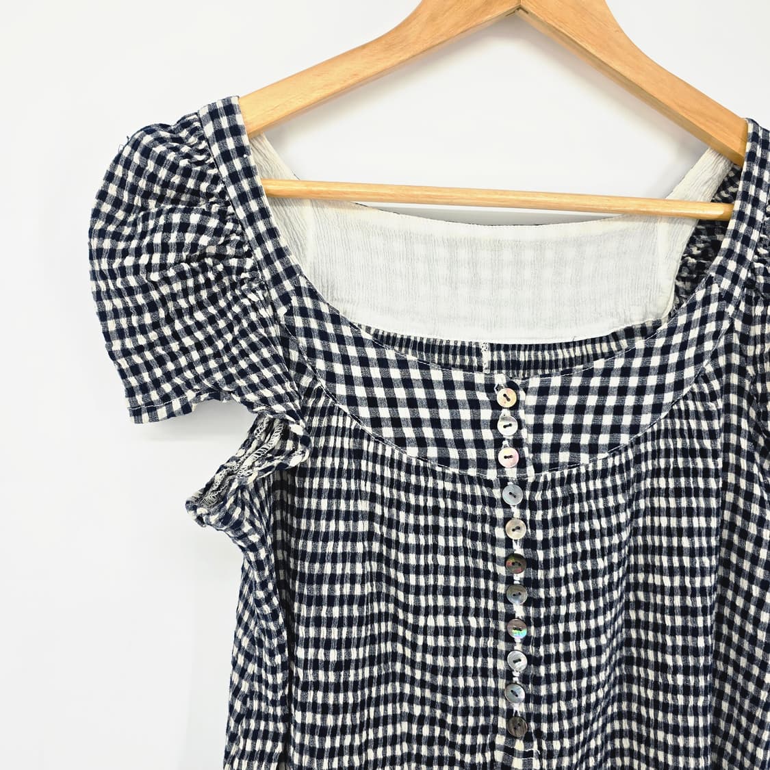 일본 빈티지 깅엄체크 퍼프 롱 원피스 상품이미지2
