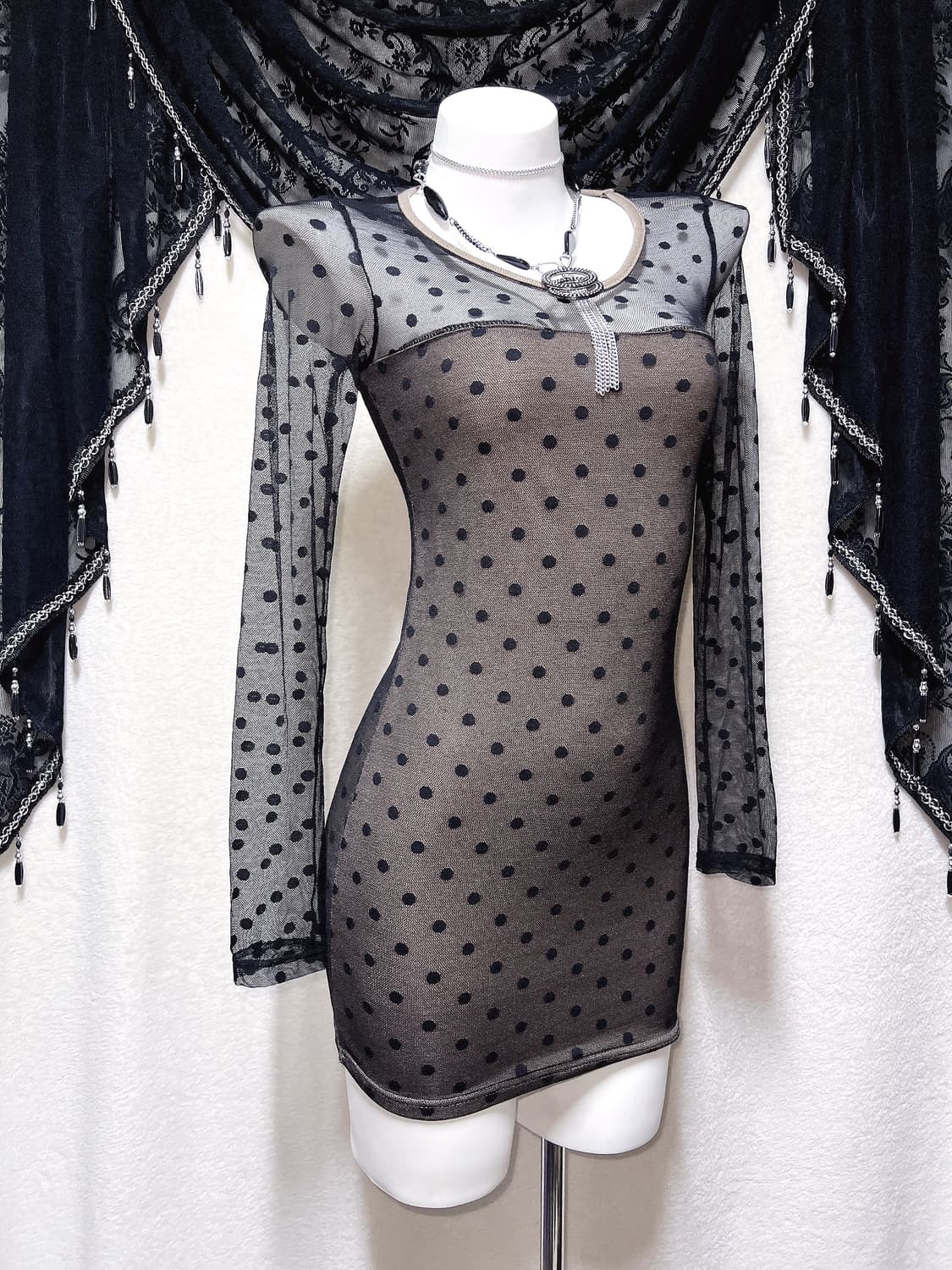 오네갸루 섹시 히메 도트 망사 시스루 미니원피스 드레스 핀터 시부야 펑크 상품이미지2