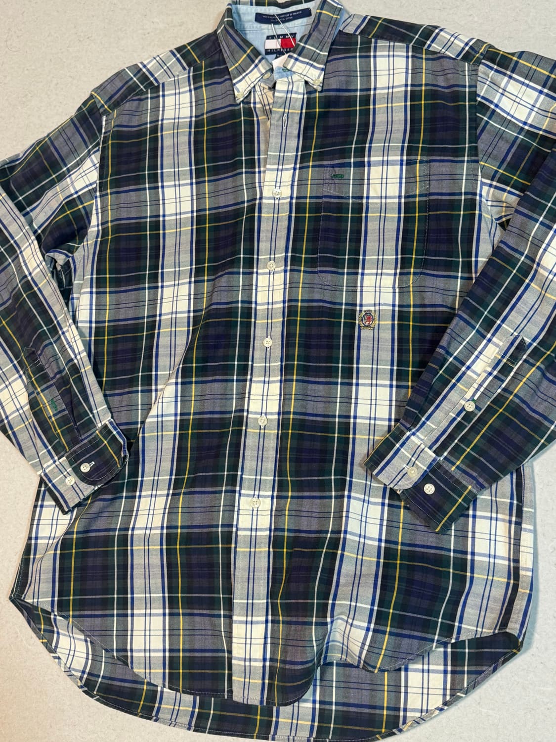 타미힐피거 빈티지 자수로고 컬러블록 타탄 체크 셔츠 네이비 m 상품이미지2