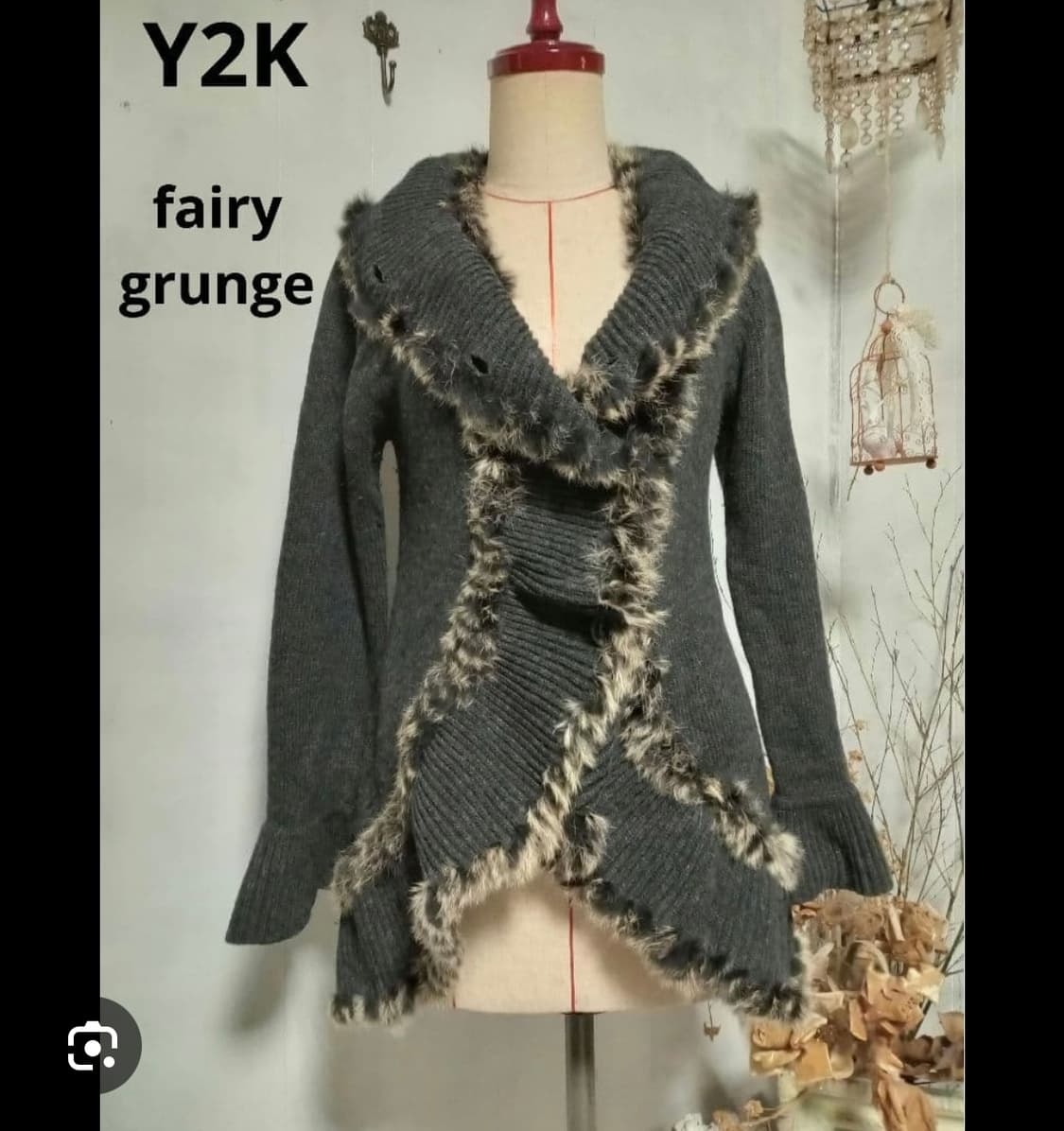 Earth JPN 페어리 퍼 트리밍 울 알파카 가디건  상품이미지5