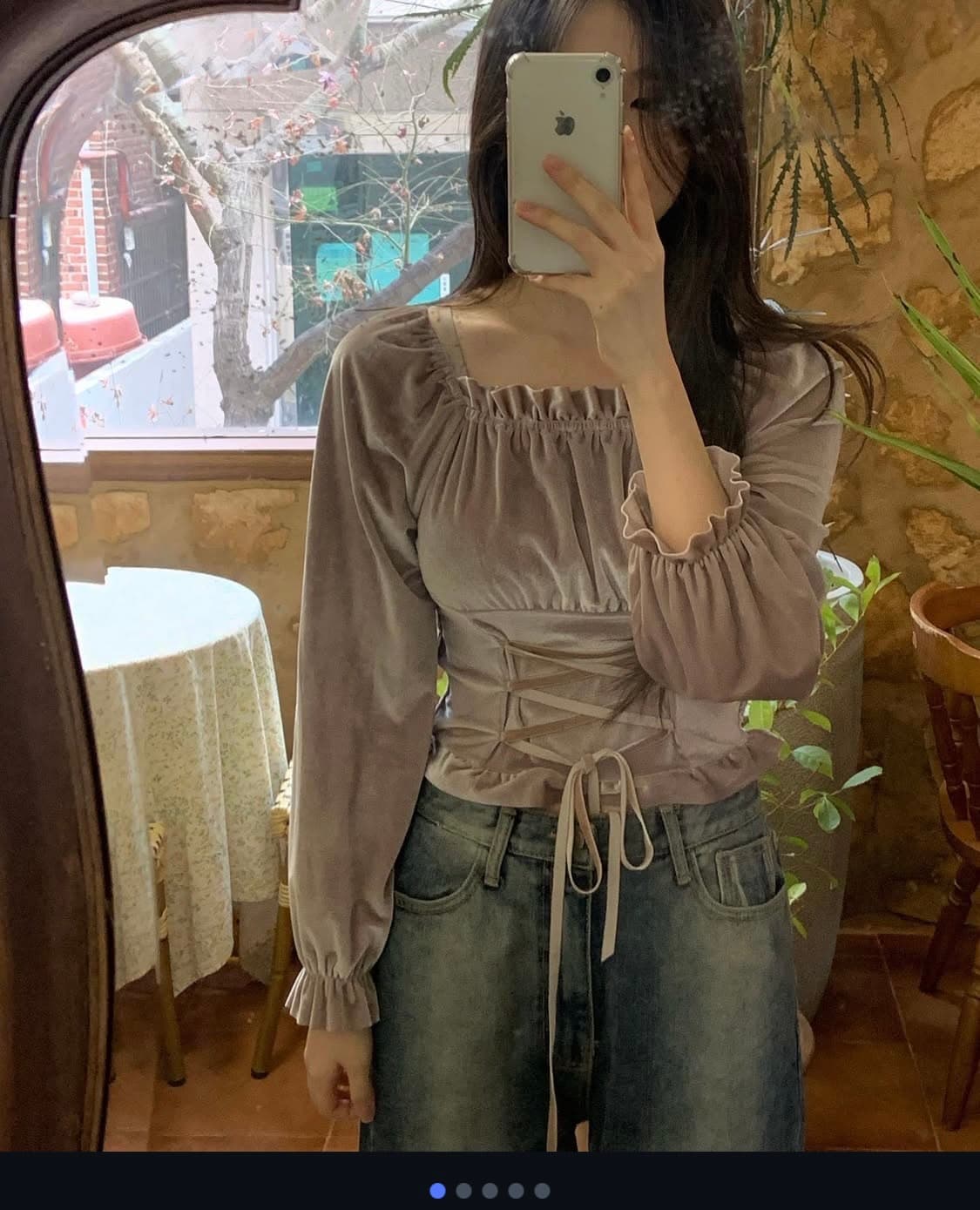 오이니 핑크베이지 벨로아 벨벳 코르셋  블라우스 상품이미지9