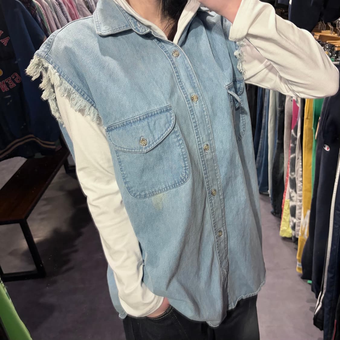  [IM] vtg 이글 프린팅 데님 베스트 상품이미지5