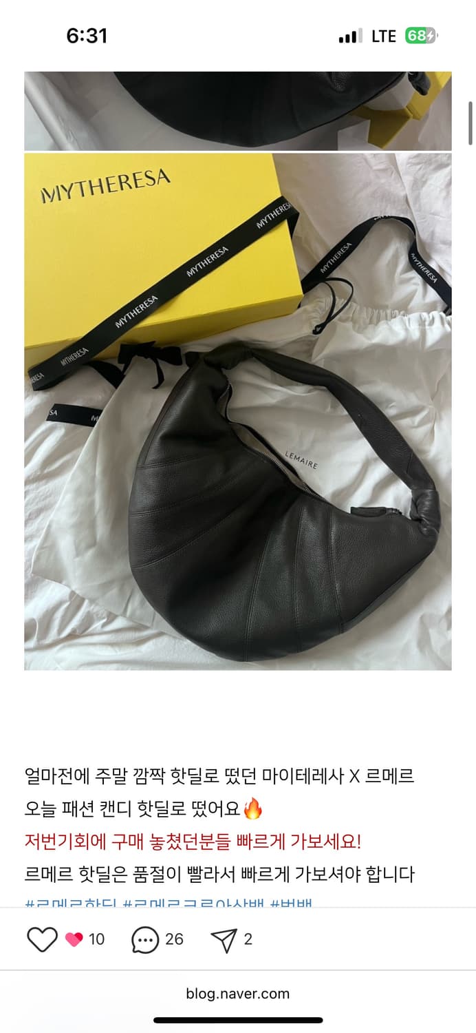 르메르 포춘백 라지 소가죽 마레카지 정품 차정원가방 상품이미지6