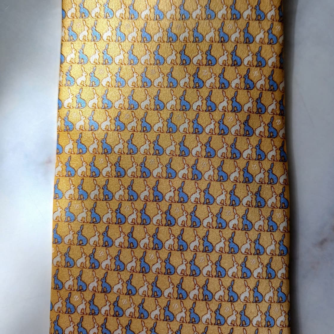 밀라 숀 실크 옐로우 토끼 패턴 넥타이 8.2cm S~A+등급 E803 상품이미지5