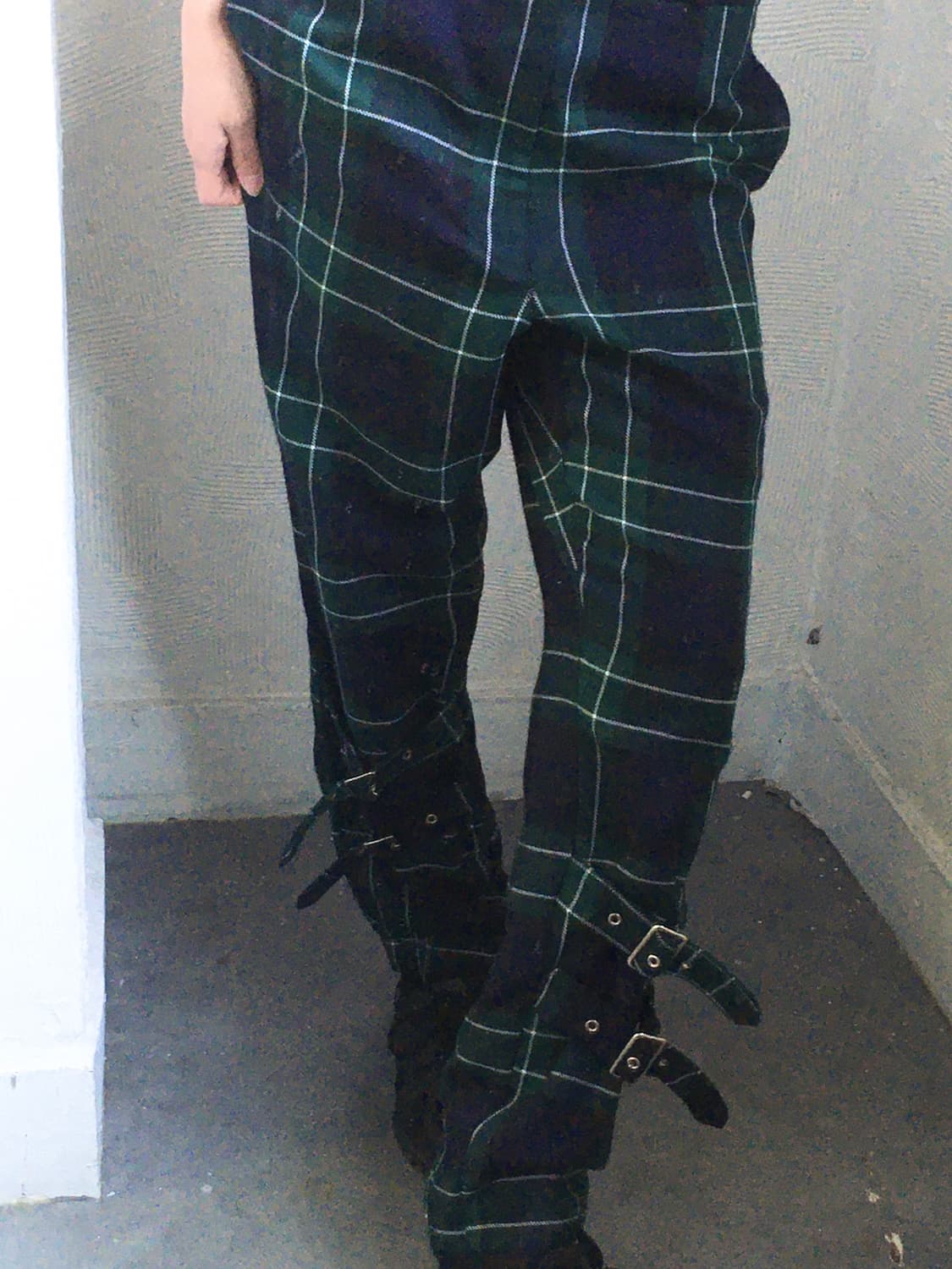 꼼데가르송 블랙 그린 체크 벨티드 팬츠 상품이미지1