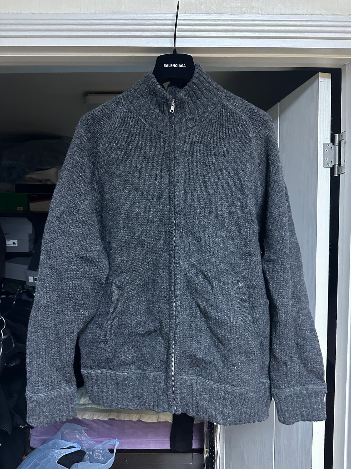 [L] 구형 유니클로 니트 집업 가디건 차콜 상품이미지1