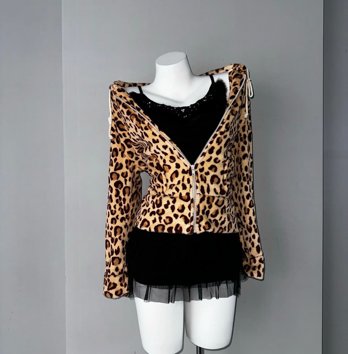 빈티지 갸루 호피 퍼 후드집업 펑크 고스 y2k 케토 와이즈걸 큐빈티지 상품이미지4