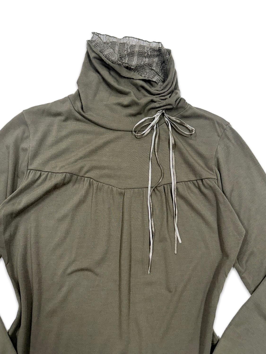 빈티지 카키 리본 레이스 레이어드 긴팔티 상품이미지3