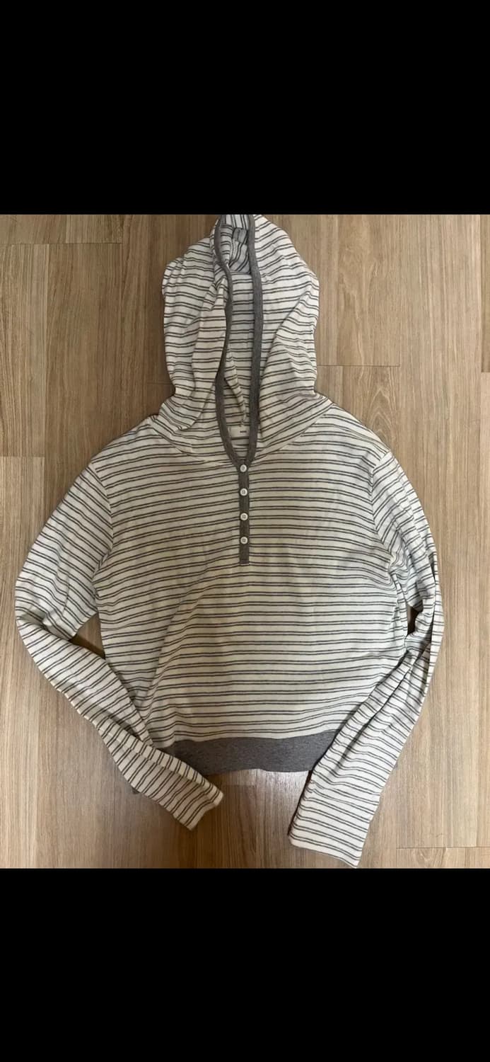 단가라 후드 긴팔 티셔츠 그레이 상품이미지1