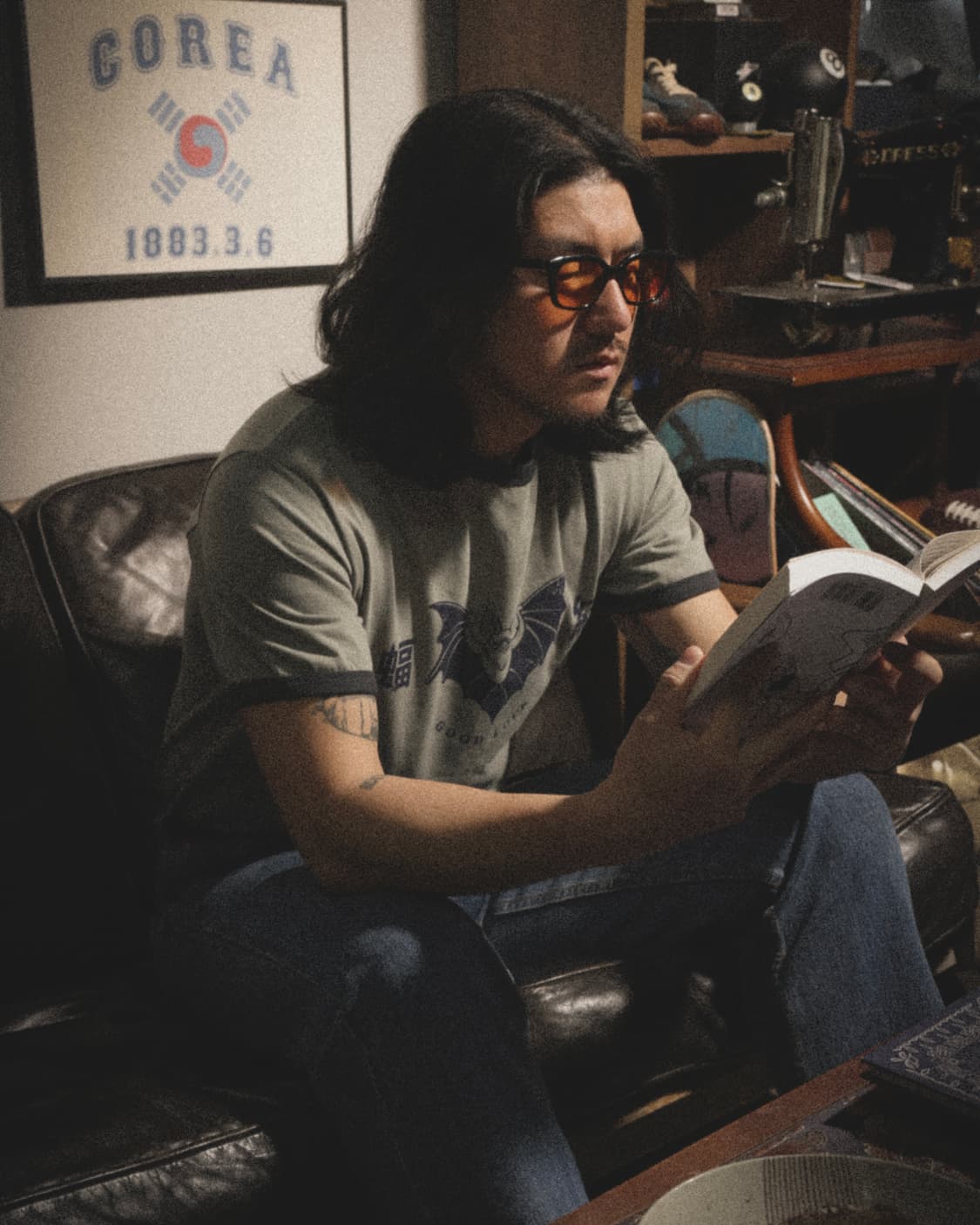 모쿠토 박쥐패턴(Good Luck) 링거티 - 차콜 M/L/XL 상품이미지7