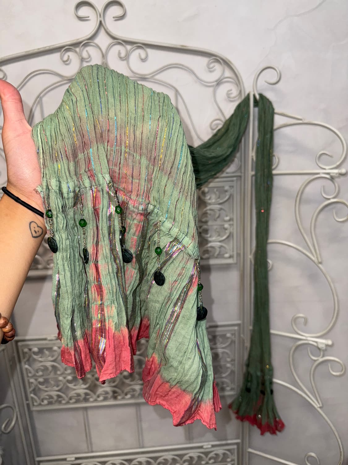 Renoma pistachio pink beads pleats scarf 상품이미지3
