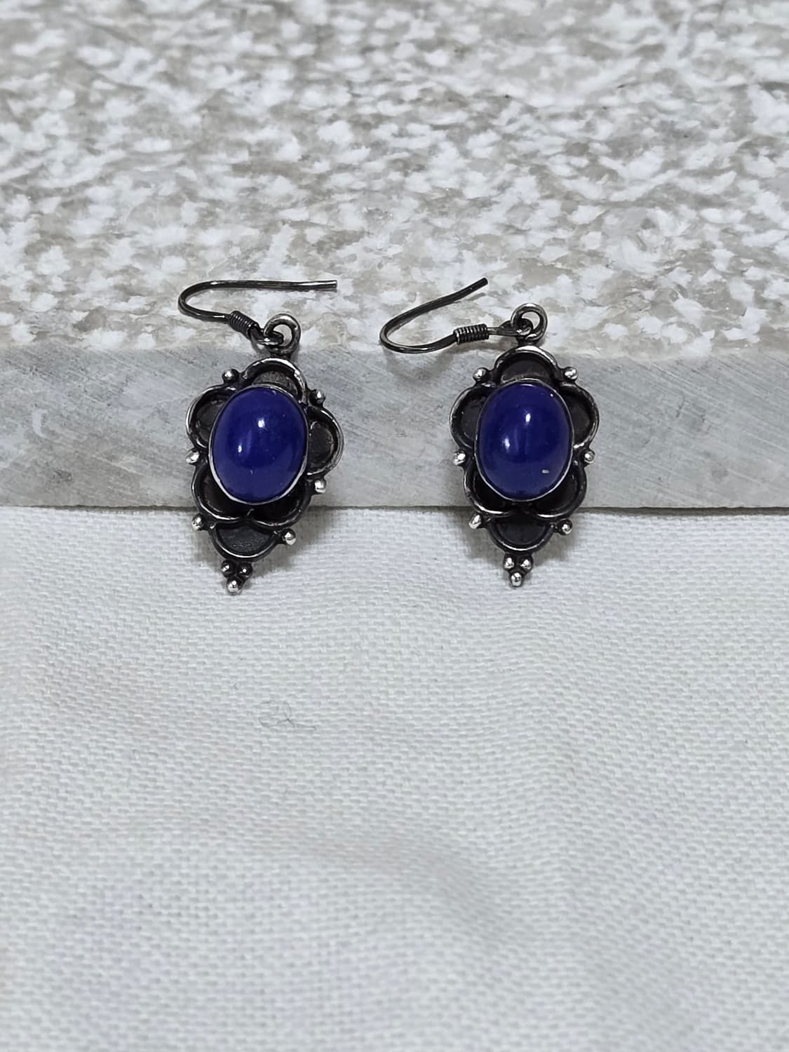 유럽 빈티지 라피스라즐리 실버프레임 후크형귀걸이 상품이미지2