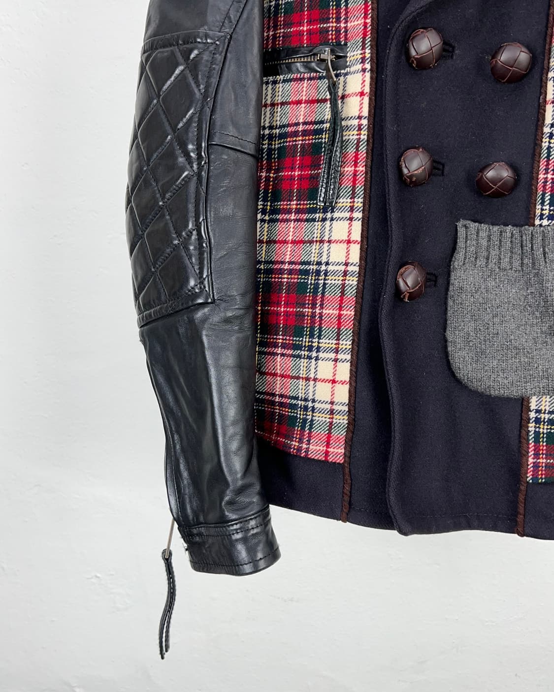 디스퀘어드2 패치드 체크 레더 울 더블 코트 자켓 상품이미지4
