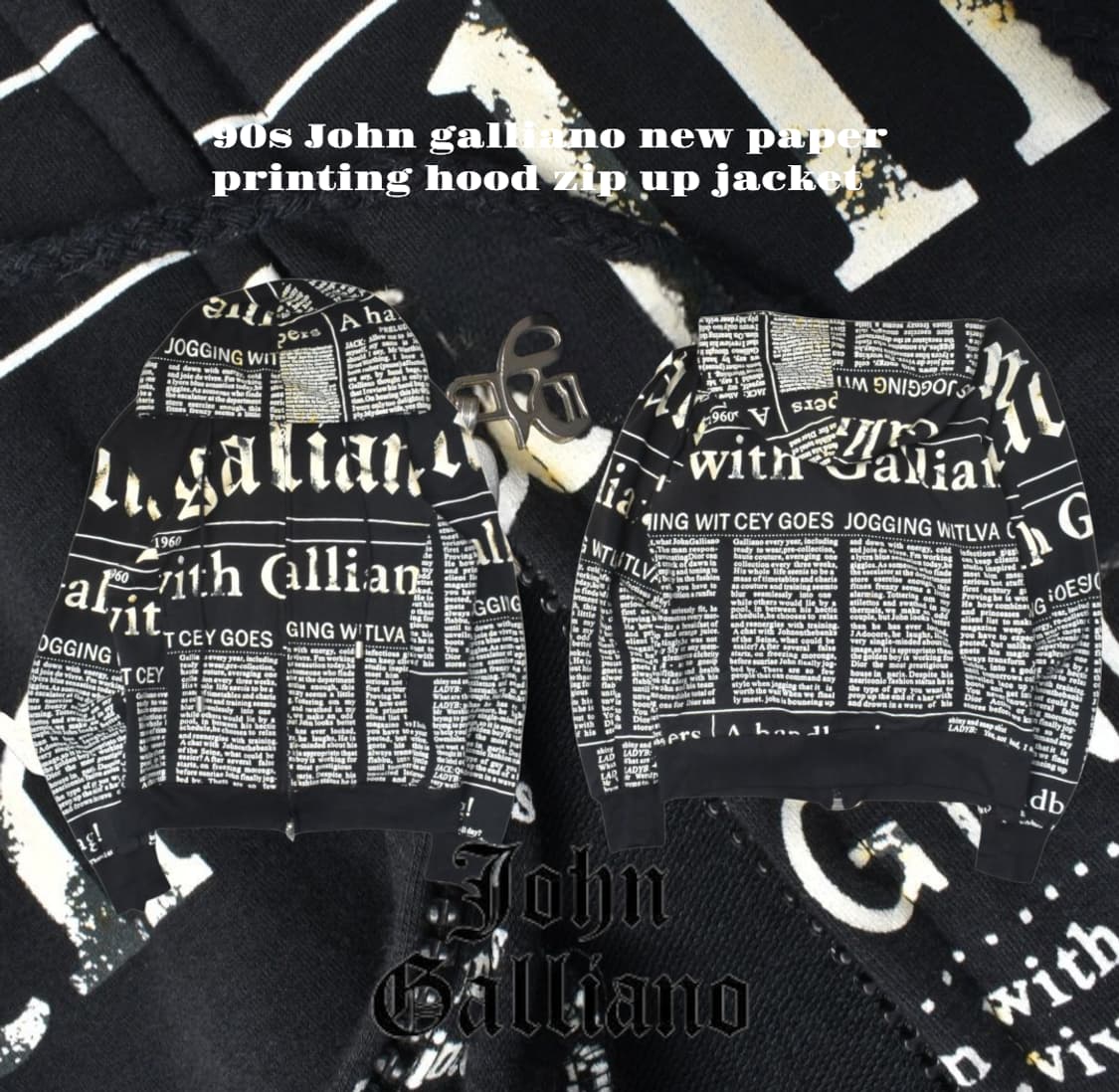 존갈리아노 뉴스페이퍼 프린팅 후드집업 자켓 L N0721 상품이미지1