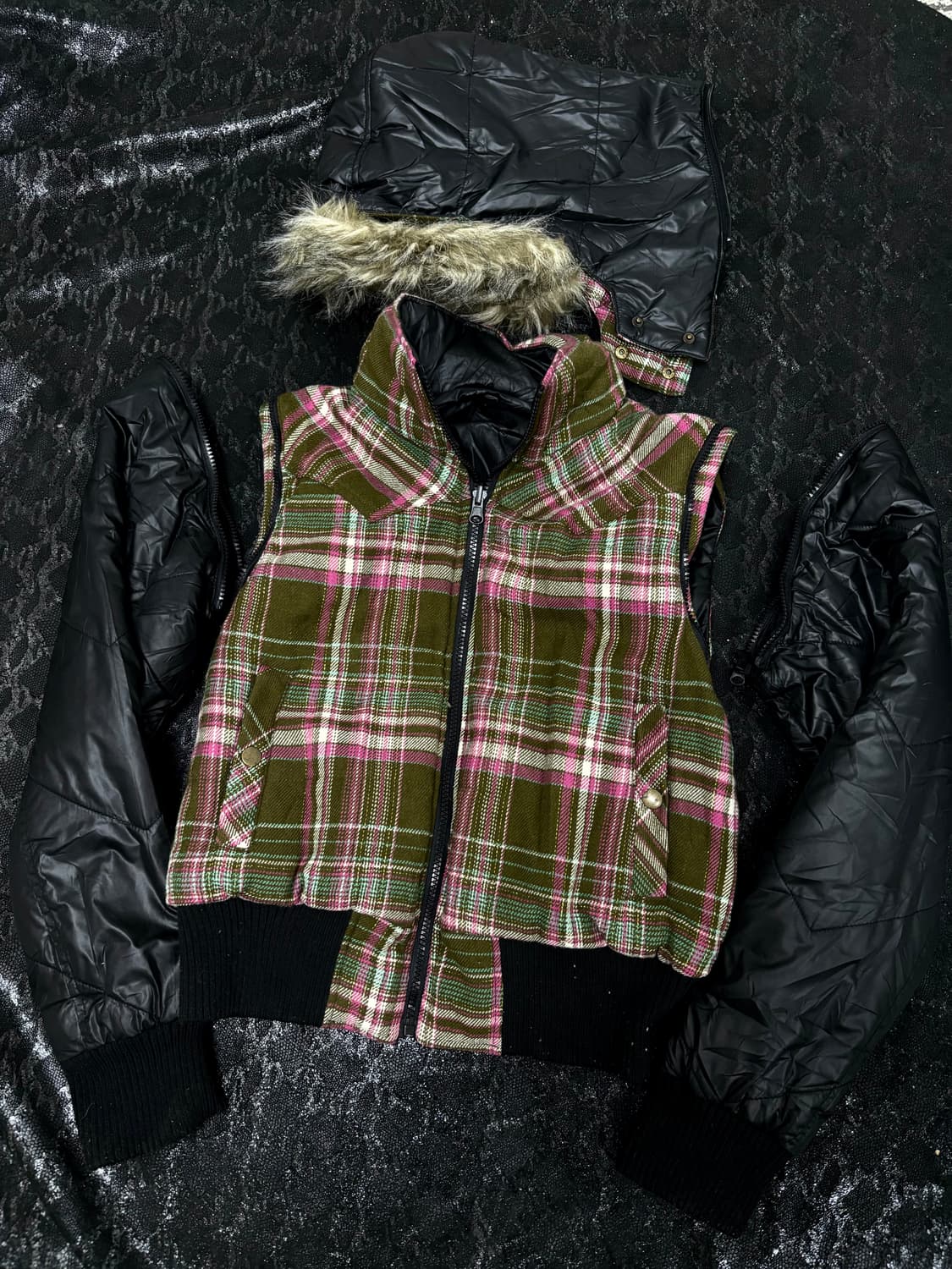 “Vintage” 와투케 키치 무드 분리가능 퍼 패딩 상품이미지6