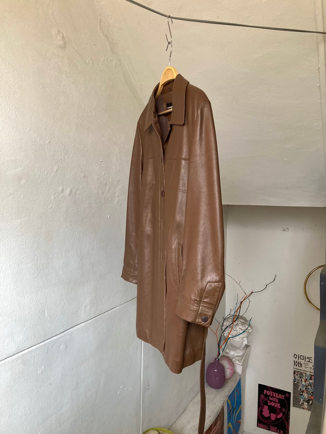 빈티지 브라운 레더 밤 코트 상품이미지4
