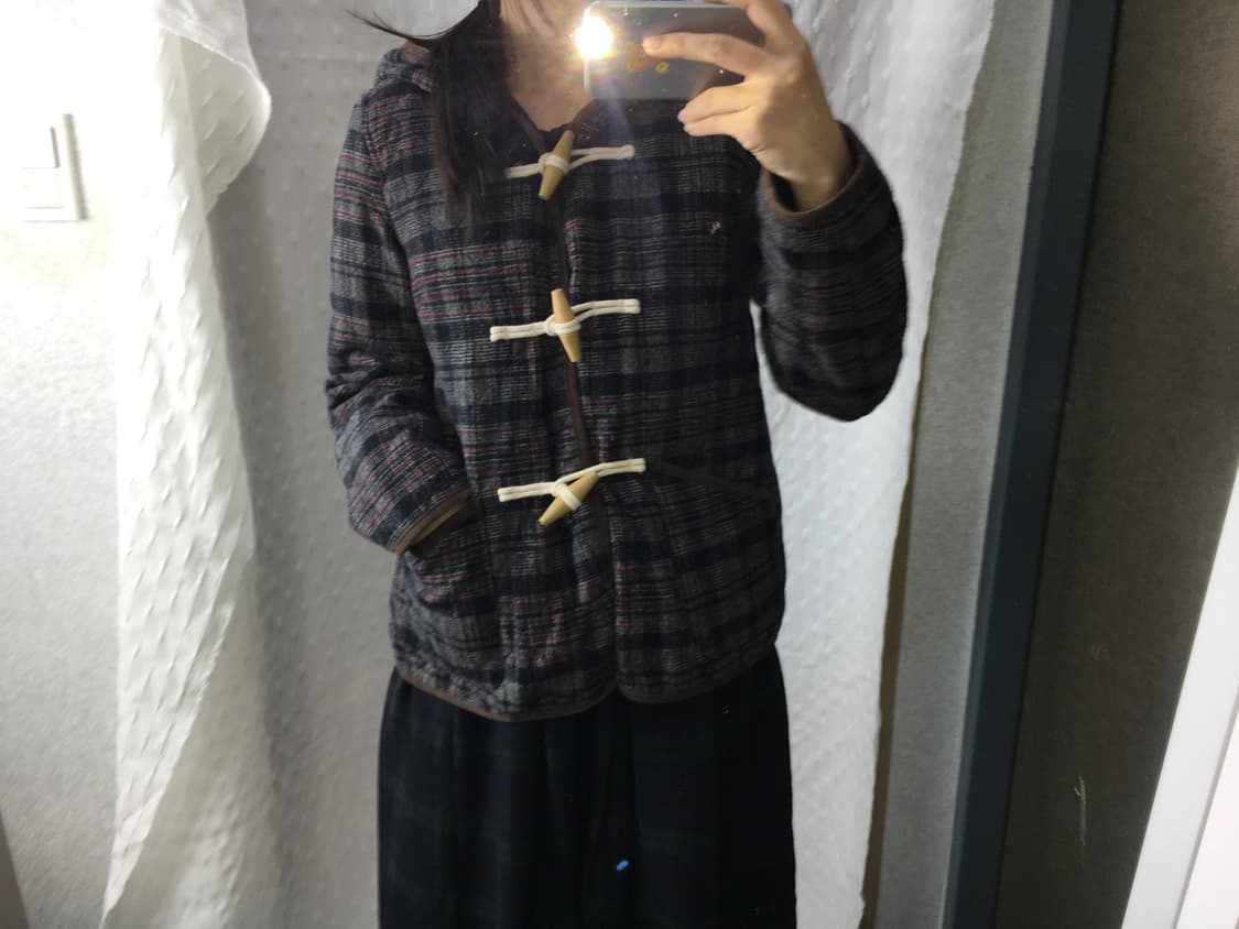 체크 후드 더플 코트 상품이미지3