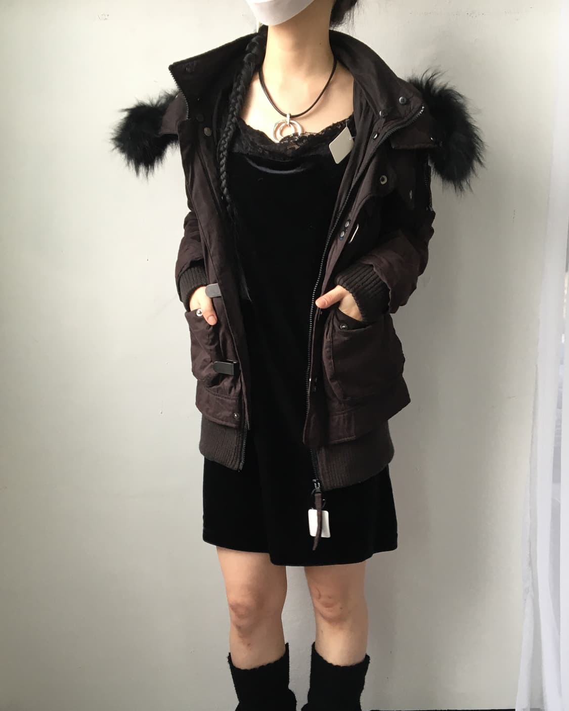 Fake fur hood high neck filed jacket 상품이미지7